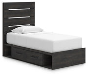 Hollivern Twin Panel Bed with Storage, Dresser and Mirror in Dark Gray - PKG021638