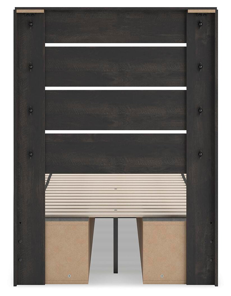 Hollivern Twin Panel Bed with Storage, Dresser and Mirror in Dark Gray - PKG021638