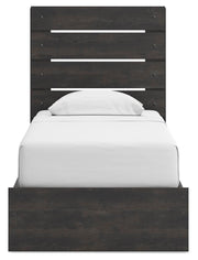 Hollivern Twin Panel Bed with Storage, Dresser and Mirror in Dark Gray - PKG021638