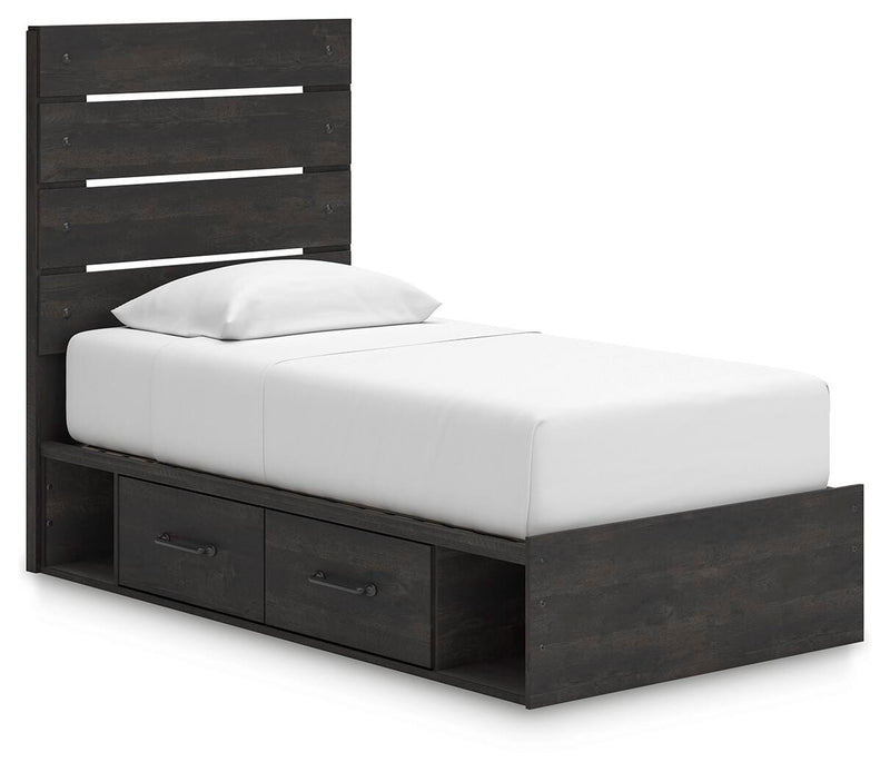 Hollivern Twin Panel Bed with Storage, Dresser and Nightstand in Dark Gray - PKG021645