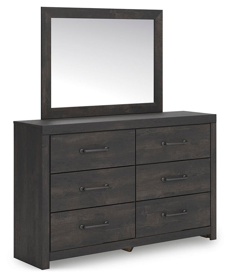 Hollivern Twin Panel Bed with Storage, Dresser, Mirror and 2 Nightstands in Dark Gray - PKG021639