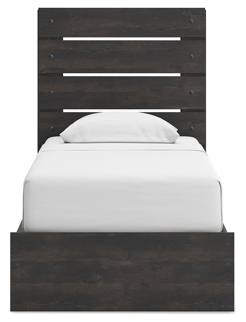 Hollivern Twin Panel Bed with Storage, Dresser, Mirror and 2 Nightstands in Dark Gray - PKG021639