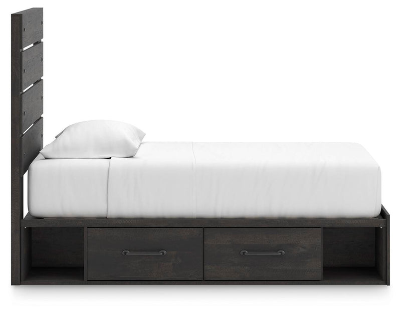 Hollivern Twin Panel Bed with Storage, Dresser, Mirror, Chest and 2 Nightstands in Dark Gray - PKG021640