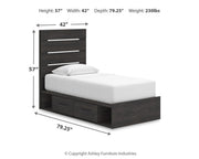 Hollivern Twin Panel Bed with Storage, Dresser, Mirror, Chest and 2 Nightstands in Dark Gray - PKG021640