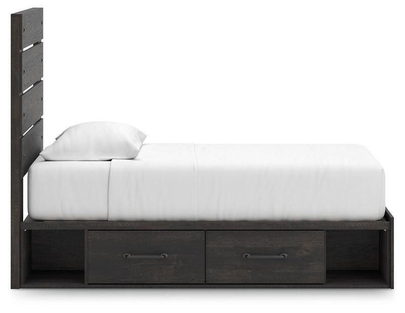 Hollivern Twin Panel Storage Bed, Dresser, Mirror, Chest and 2 Nightstands in Dark Gray - PKG021624
