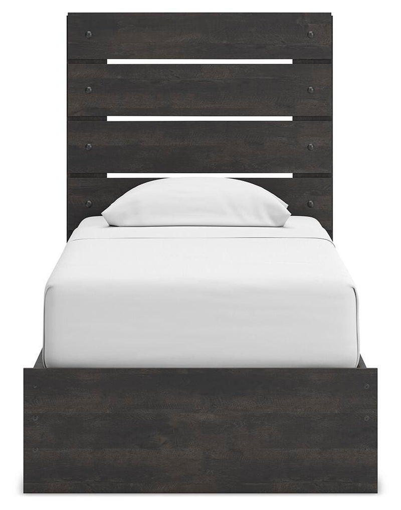 Hollivern Twin Panel Storage Bed, Dresser, Mirror, Chest and Nightstand in Dark Gray - PKG021627