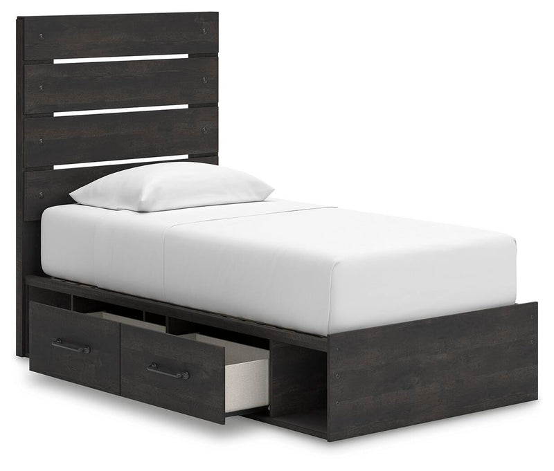 Hollivern Twin Panel Storage Bed, Dresser, Mirror, Chest and Nightstand in Dark Gray - PKG021627