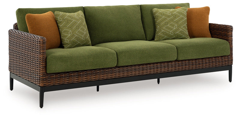 Horizon Hall Outdoor Sofa and 2 Chairs with Coffee Table in Brown/Green from Ashley - Lara Furniture
