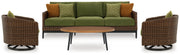 Horizon Hall Outdoor Sofa and 2 Chairs with Coffee Table in Brown/Green from Ashley - Lara Furniture