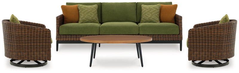 Horizon Hall Outdoor Sofa and 2 Chairs with Coffee Table in Brown/Green from Ashley - Lara Furniture
