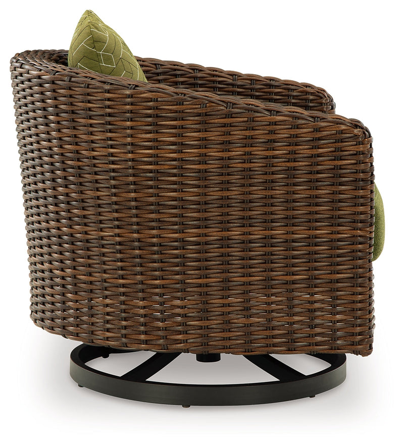 Horizon Hall Outdoor Sofa and 2 Chairs with Coffee Table in Brown/Green from Ashley - Lara Furniture