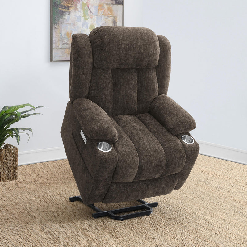 Houston Upholstered Power Lift Recliner Chair Dark Brown - 603233P