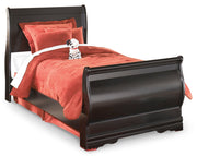 Huey Vineyard Full Sleigh Bed with Mirrored Dresser in Black from Ashley - Lara Furniture