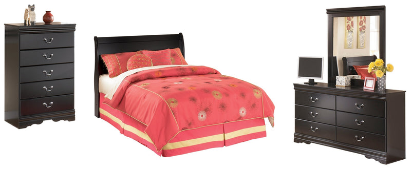 Huey Vineyard Full Sleigh Headboard Bed with Mirrored Dresser and Chest in Black from Ashley - Lara Furniture