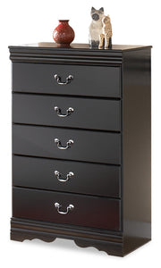 Huey Vineyard Full Sleigh Headboard Bed with Mirrored Dresser and Chest in Black from Ashley - Lara Furniture