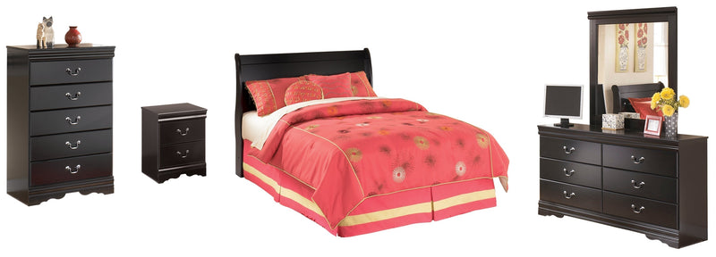 Huey Vineyard Full Sleigh Headboard Bed with Mirrored Dresser, Chest and Nightstand in Black from Ashley - Lara Furniture