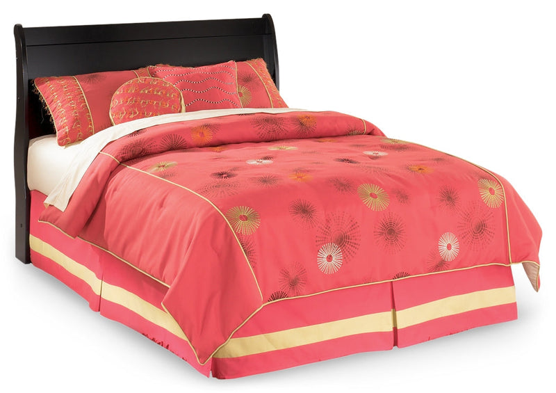 Huey Vineyard Full Sleigh Headboard Bed with Mirrored Dresser, Chest and Nightstand in Black from Ashley - Lara Furniture