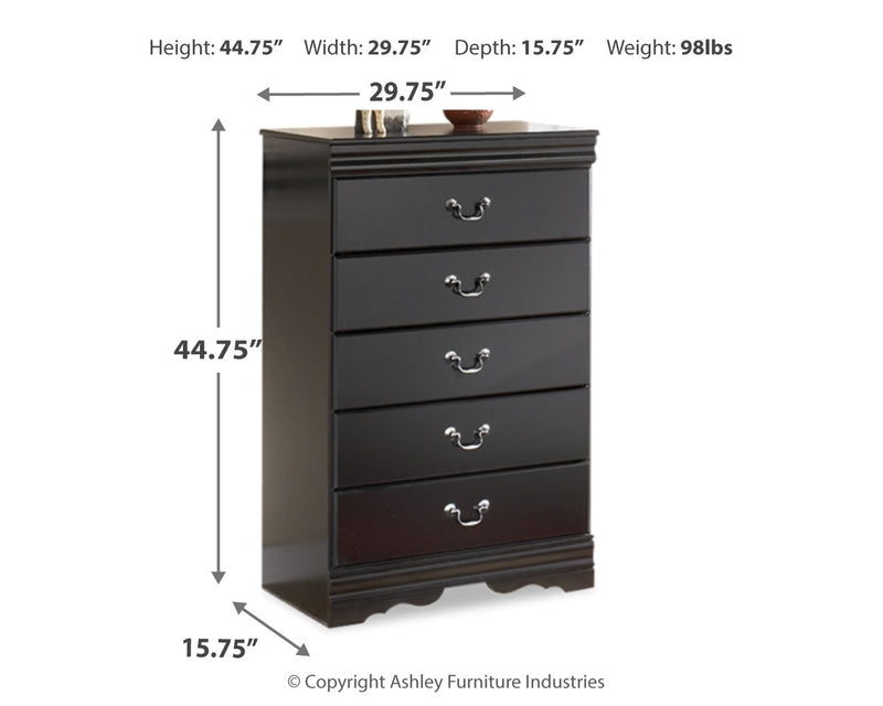 Huey Vineyard Full Sleigh Headboard Bed with Mirrored Dresser, Chest and Nightstand in Black from Ashley - Lara Furniture
