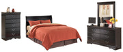 Huey Vineyard Queen Sleigh Headboard Bed with Mirrored Dresser and Chest in Black from Ashley - Lara Furniture