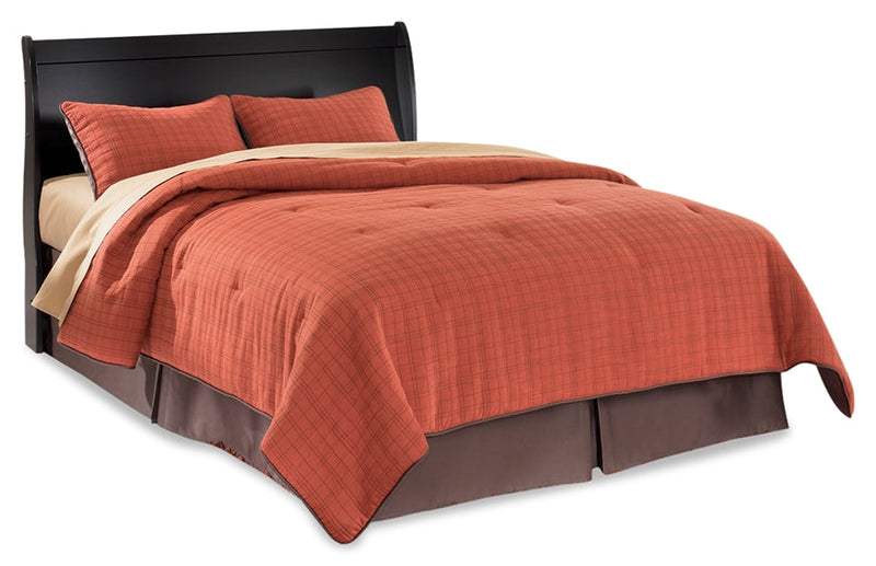Huey Vineyard Queen Sleigh Headboard Bed with Mirrored Dresser in Black from Ashley - Lara Furniture