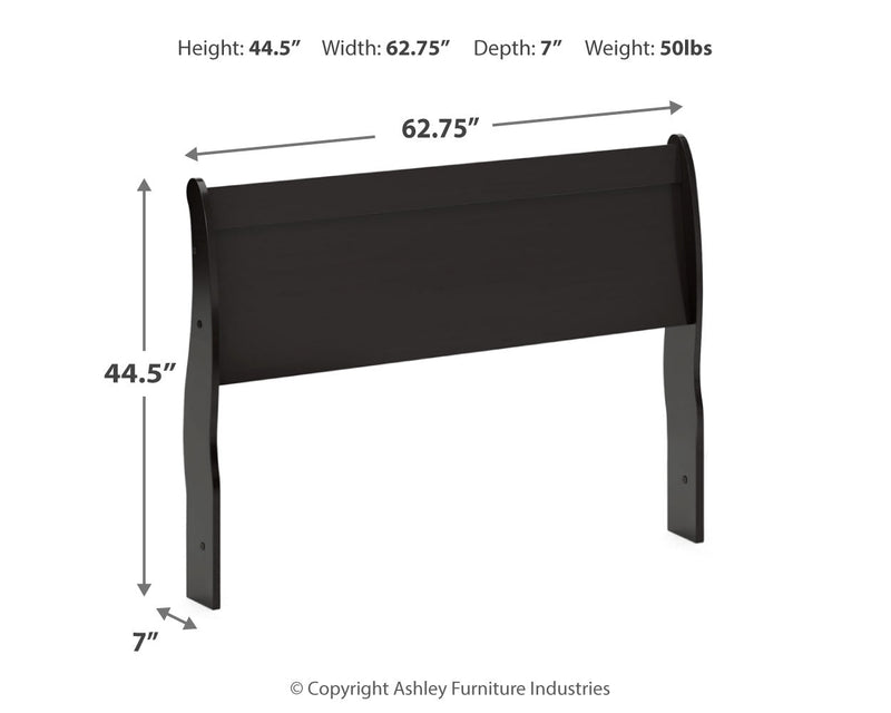 Huey Vineyard Queen Sleigh Headboard Bed with Mirrored Dresser in Black from Ashley - Lara Furniture