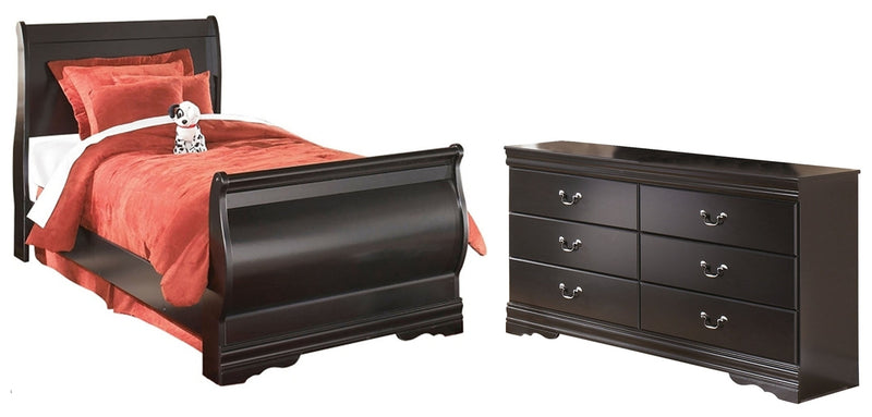 Huey Vineyard Twin Sleigh Bed with Dresser in Black - PKG002541