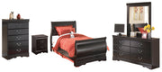 Huey Vineyard Twin Sleigh Bed with Mirrored Dresser, Chest and Nightstand in Black from Ashley - Lara Furniture