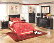 Huey Vineyard Twin Sleigh Headboard Bed with Mirrored Dresser, Chest and 2 Nightstands in Black from Ashley - Lara Furniture