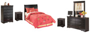 Huey Vineyard Twin Sleigh Headboard Bed with Mirrored Dresser, Chest and 2 Nightstands in Black from Ashley - Lara Furniture