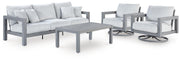 Hurley Park Gray Outdoor Sofa, 2 Lounge Chairs and Coffee Table - PCP695P2