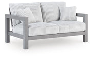 Hurley Park Outdoor Sofa and Loveseat with Coffee Table in Gray - PKG021164
