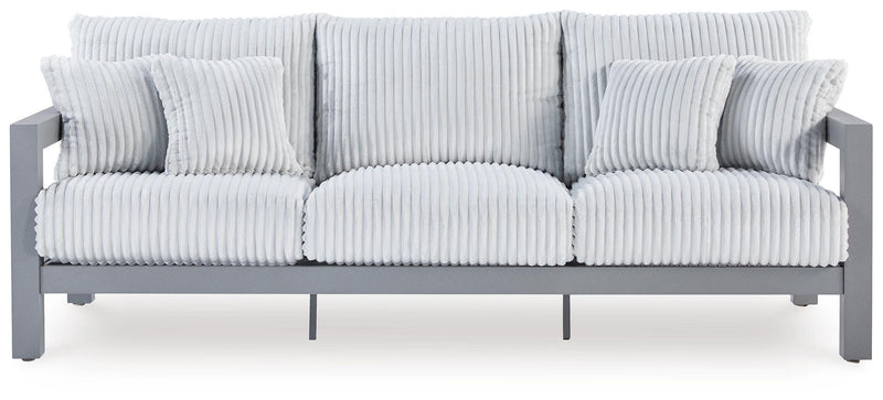 Hurley Park Outdoor Sofa and Loveseat with Coffee Table in Gray - PKG021164