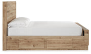 Hyanna Full Panel Bed with 1 Side Storage, Dresser, Mirror and 2 Nightstands in Tan Brown - PKG015362