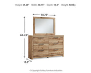 Hyanna Full Panel Bed with 1 Side Storage, Dresser, Mirror, Chest and Nightstand in Tan Brown - PKG015366