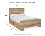Hyanna Full Panel Bed with 1 Side Storage, Dresser, Mirror, Chest and Nightstand in Tan Brown - PKG015366