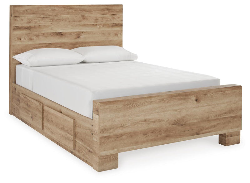 Hyanna Full Panel Bed with 1 Side Storage, Dresser, Mirror, Chest and Nightstand in Tan Brown - PKG015366