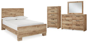 Hyanna Full Panel Bed with Mirrored Dresser and Chest in Tan Brown - PKG015353