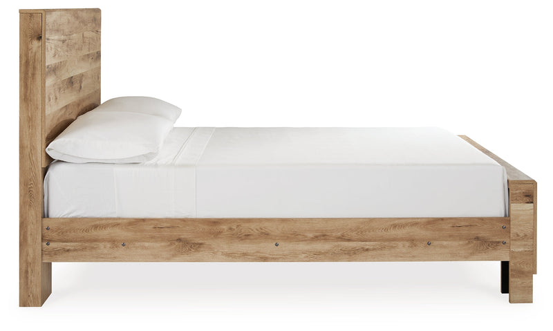 Hyanna Full Panel Bed with Mirrored Dresser and Nightstand in Tan Brown - PKG015352
