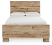 Hyanna Full Panel Bed with Storage with Mirrored Dresser and Nightstand in Tan Brown - PKG015376