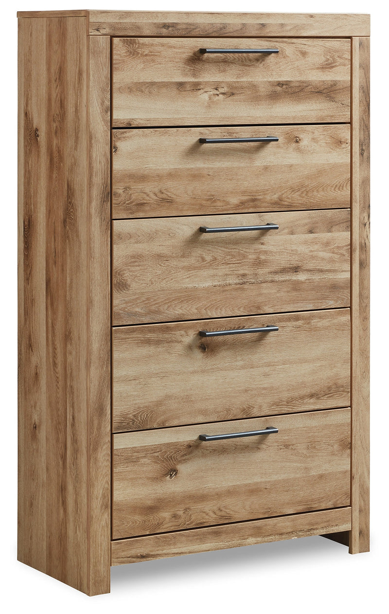 Hyanna Full Panel Headboard with Mirrored Dresser, Chest and Nightstand in Tan Brown - PKG015282