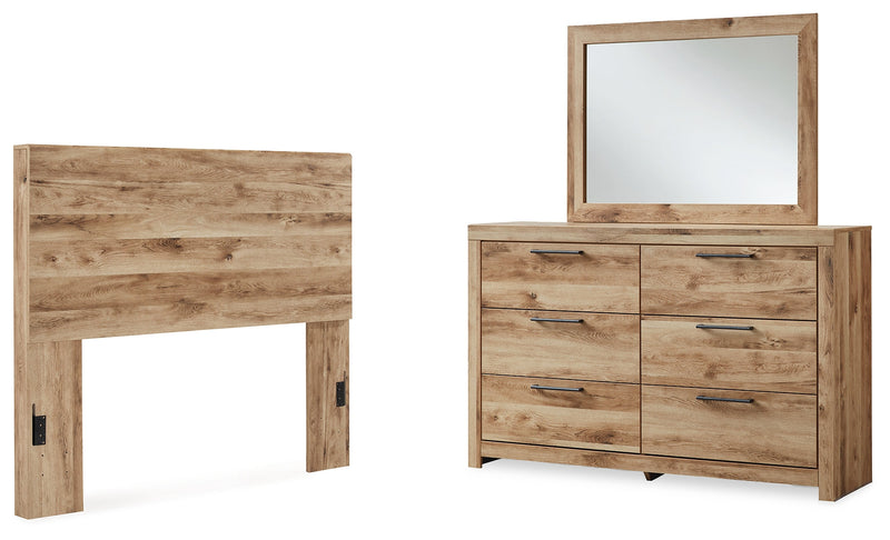 Hyanna Full Panel Headboard with Mirrored Dresser in Tan Brown - PKG015277
