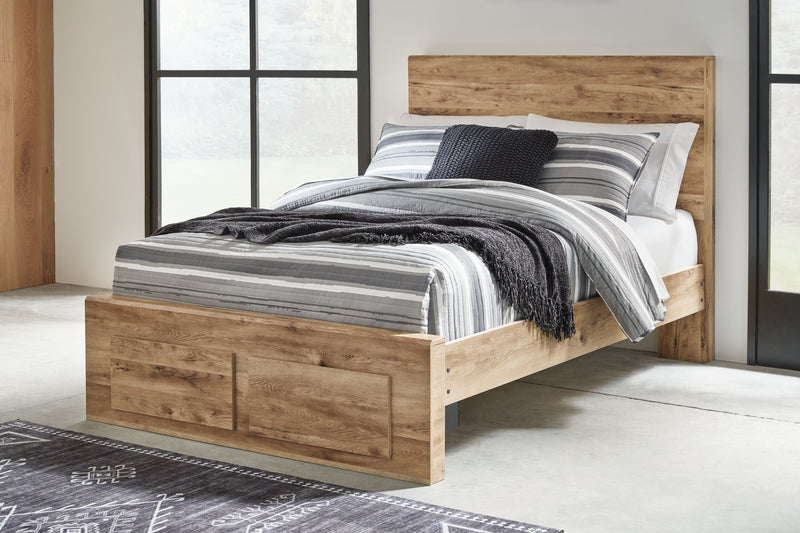 Hyanna Full Panel Storage Bed with Mirrored Dresser and 2 Nightstands in Tan Brown from Ashley - Lara Furniture