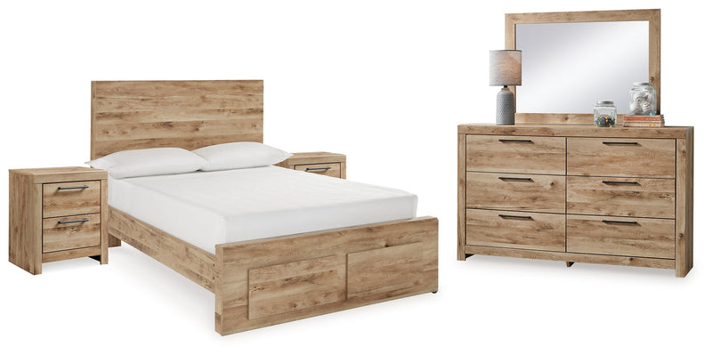 Hyanna Full Panel Storage Bed with Mirrored Dresser and 2 Nightstands in Tan Brown from Ashley - Lara Furniture