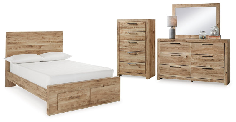 Hyanna Full Panel Storage Bed with Mirrored Dresser and Chest in Tan Brown from Ashley - Lara Furniture