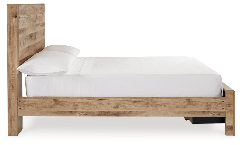 Hyanna Full Panel Storage Bed with Mirrored Dresser and Nightstand in Tan Brown from Ashley - Lara Furniture