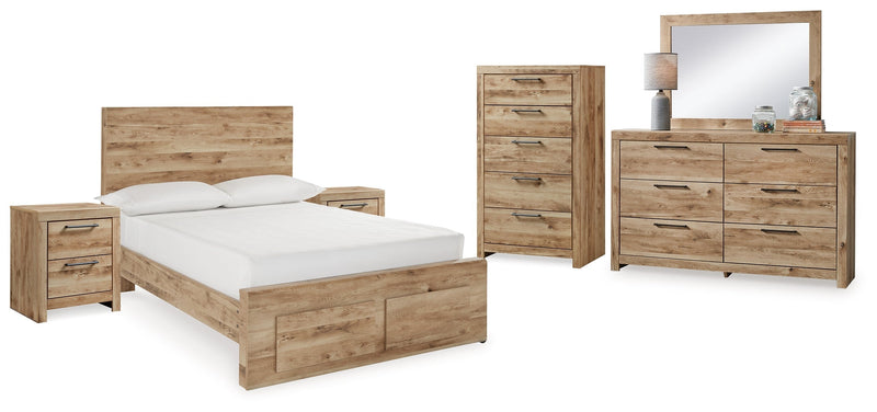 Hyanna Full Panel Storage Bed with Mirrored Dresser, Chest and 2 Nightstands in Tan Brown from Ashley - Lara Furniture