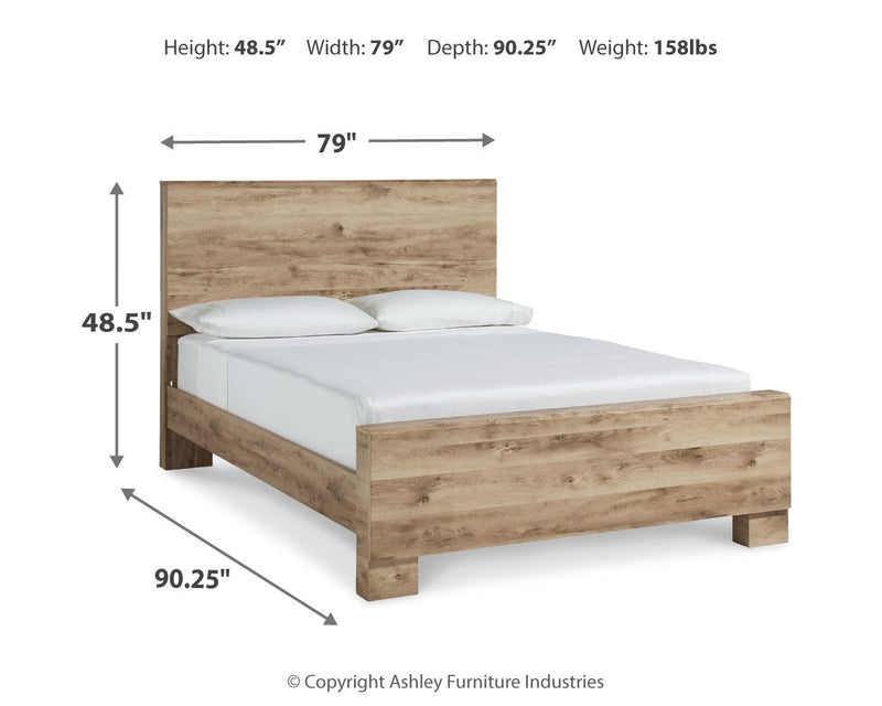 Hyanna King Panel Bed with Mirrored Dresser and Nightstand in Tan Brown - PKG015322