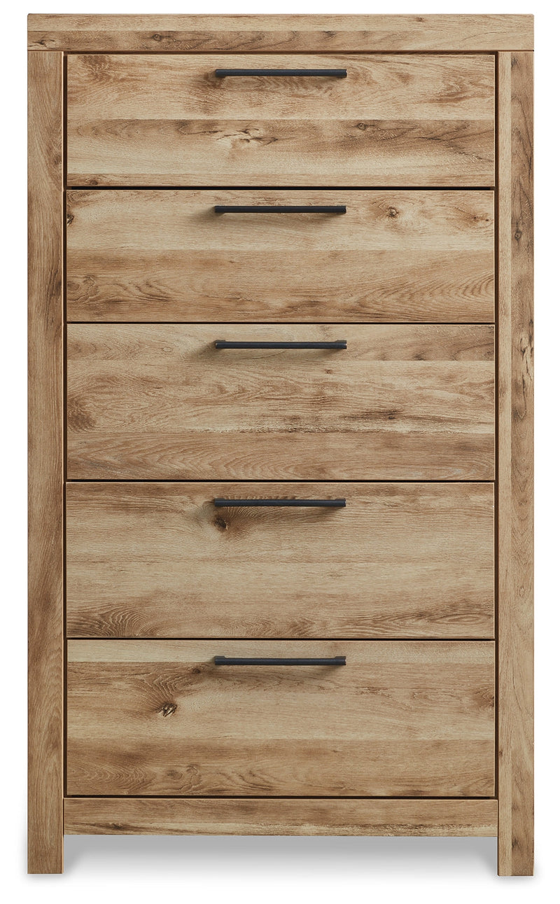Hyanna King Panel Headboard with Mirrored Dresser, Chest and Nightstand in Tan Brown - PKG015294