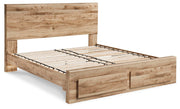Hyanna King Panel Storage Bed, Dresser, Mirror and Chest in Tan Brown - PKG015329