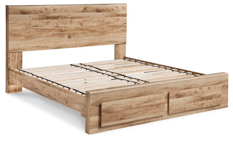 Hyanna King Panel Storage Bed, Dresser, Mirror and Chest in Tan Brown - PKG015329